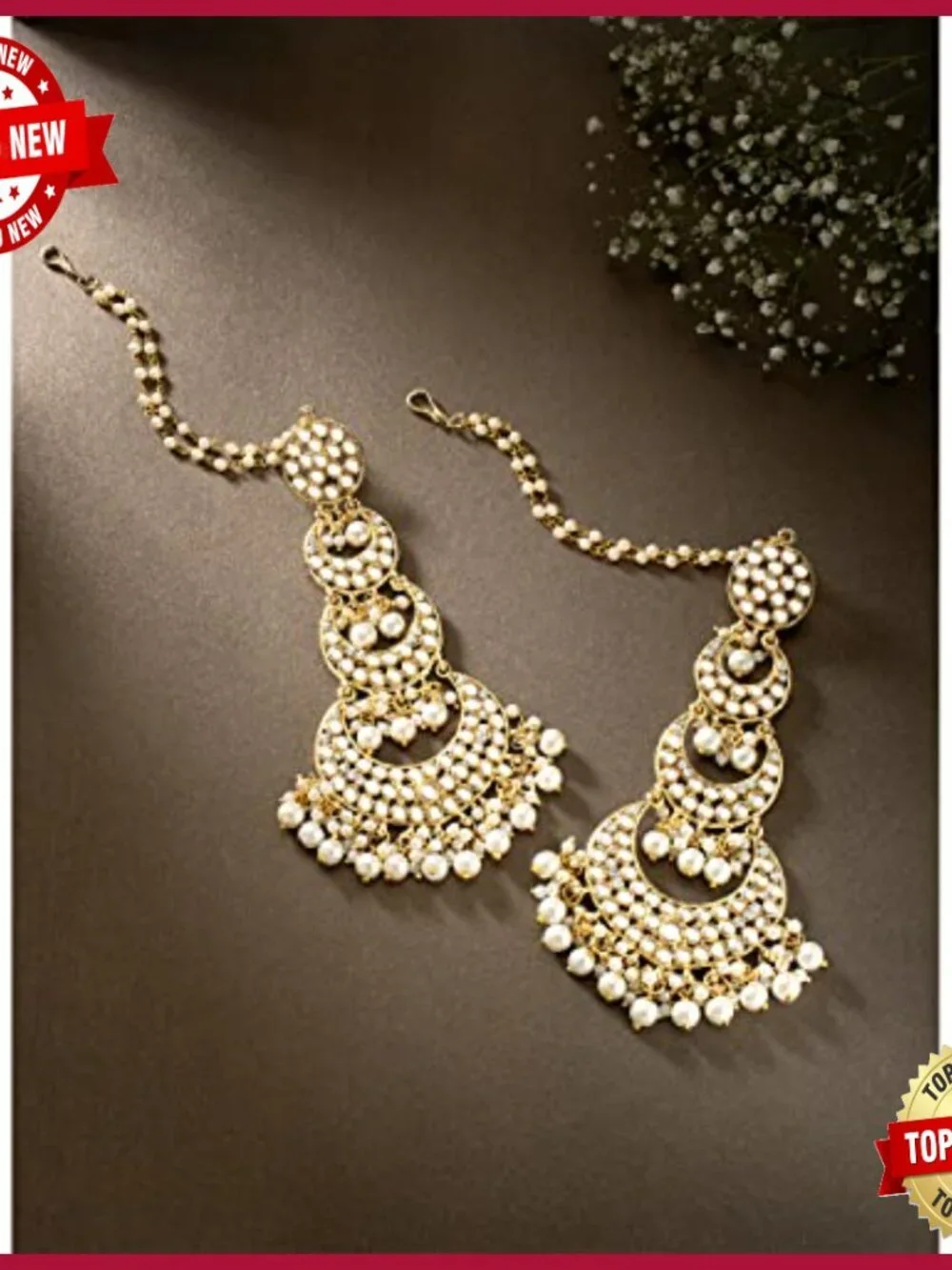 Long Kundan Pearl Studded Chandbali Earrings Traditional Indian Jewelry Gift